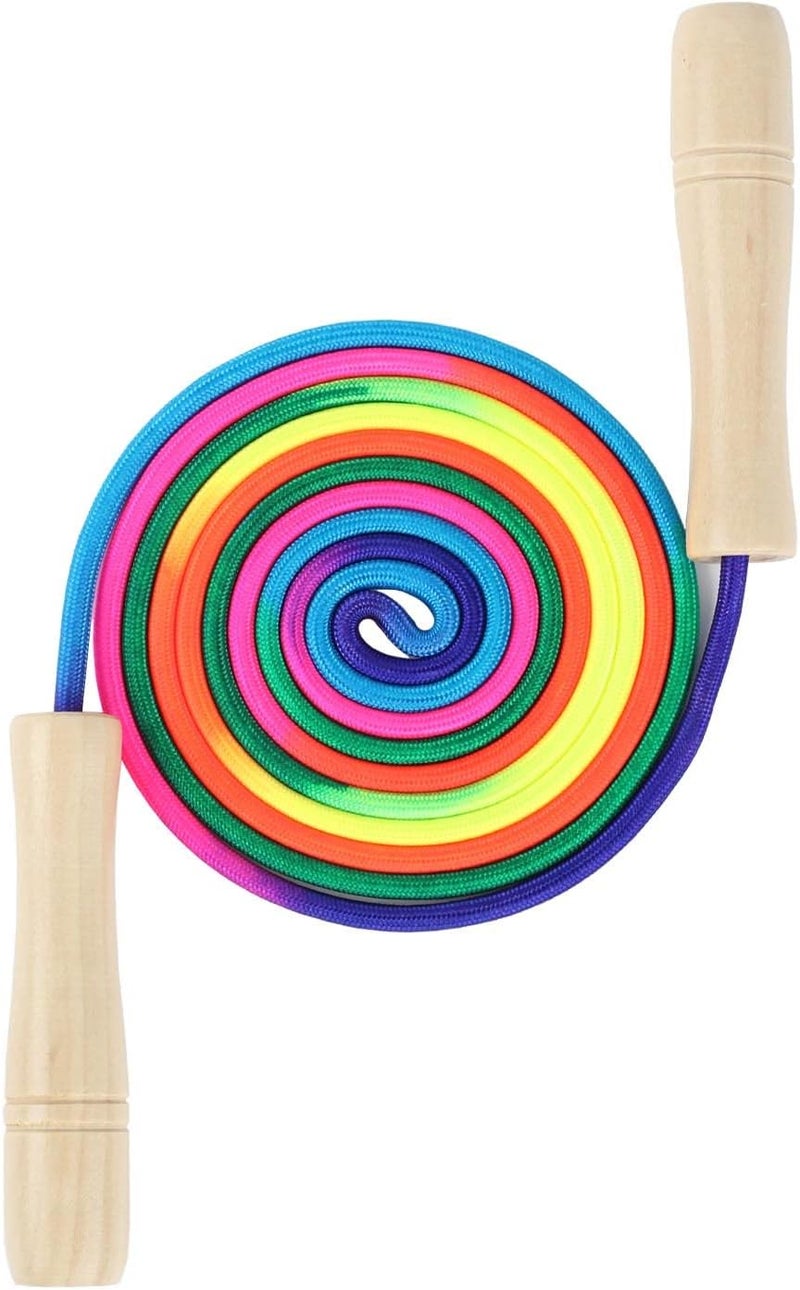 Ace one Jump Rope Kids, 8.5ft Adjustable Cotton Skipping Rope with Wooden Handle for Boys and Girls Fitness Outdoor Exercise (Rainbow color) - Image 4